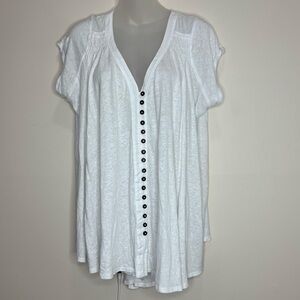 Free People size XS Linen Blend Flowy oversized white top shirt tunic boho beach